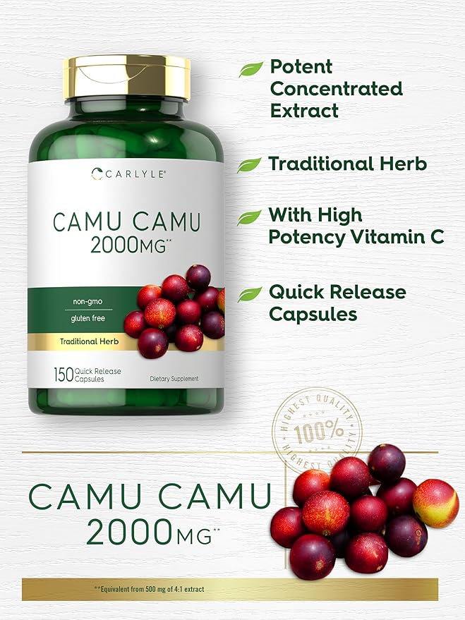Carlyle Camu Camu with Vitamin C | 2000mg | 150 Capsules | Herb Extract Supplement | Myrciaria Dubia | Non-GMO and Gluten Free