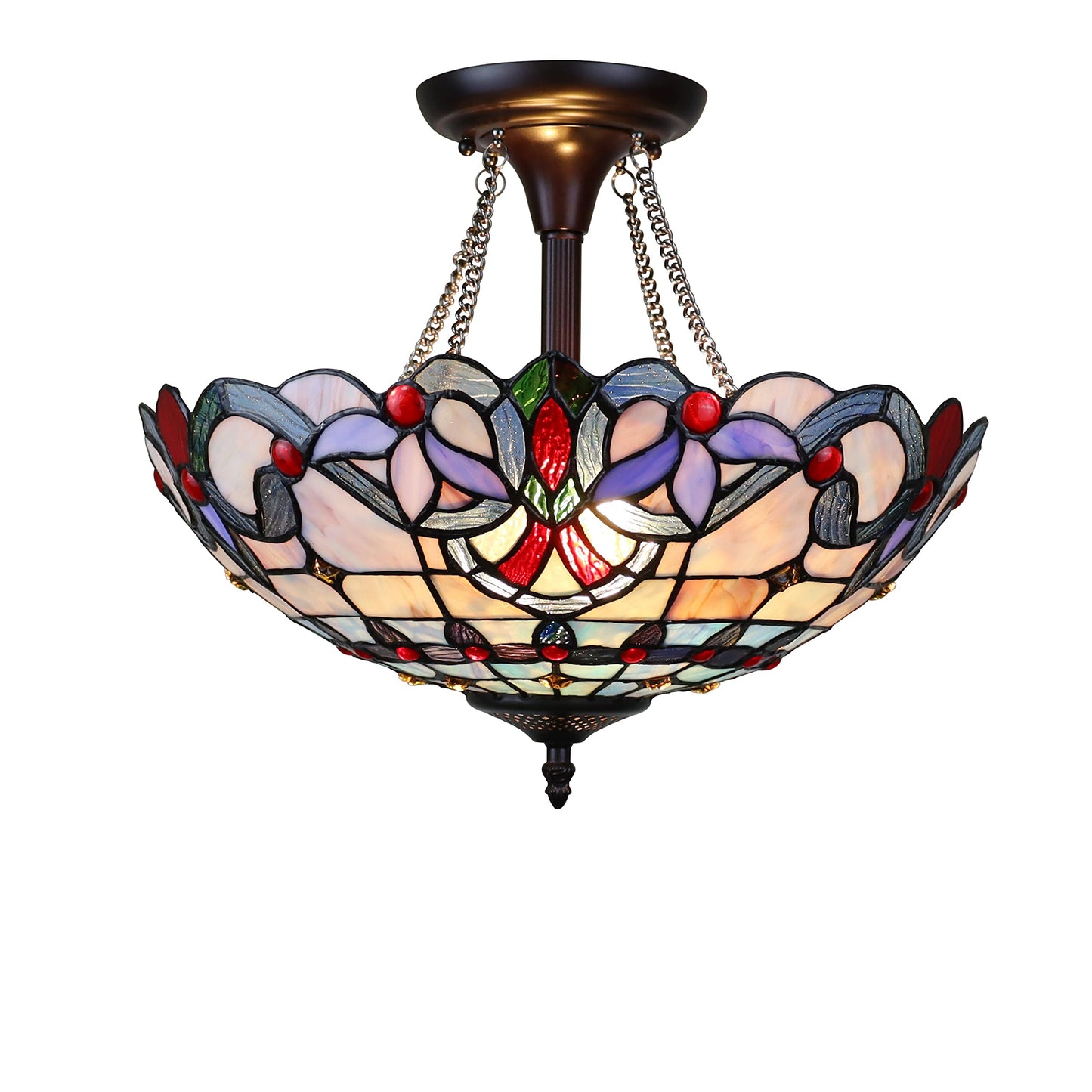 Chloe Lighting 2-Light Semi-Flush Ceiling Fixture, Victorian Tiffany-Style, 16in Wide, Dark Bronze, Multicolor, Model CH3T381VB16-UF2