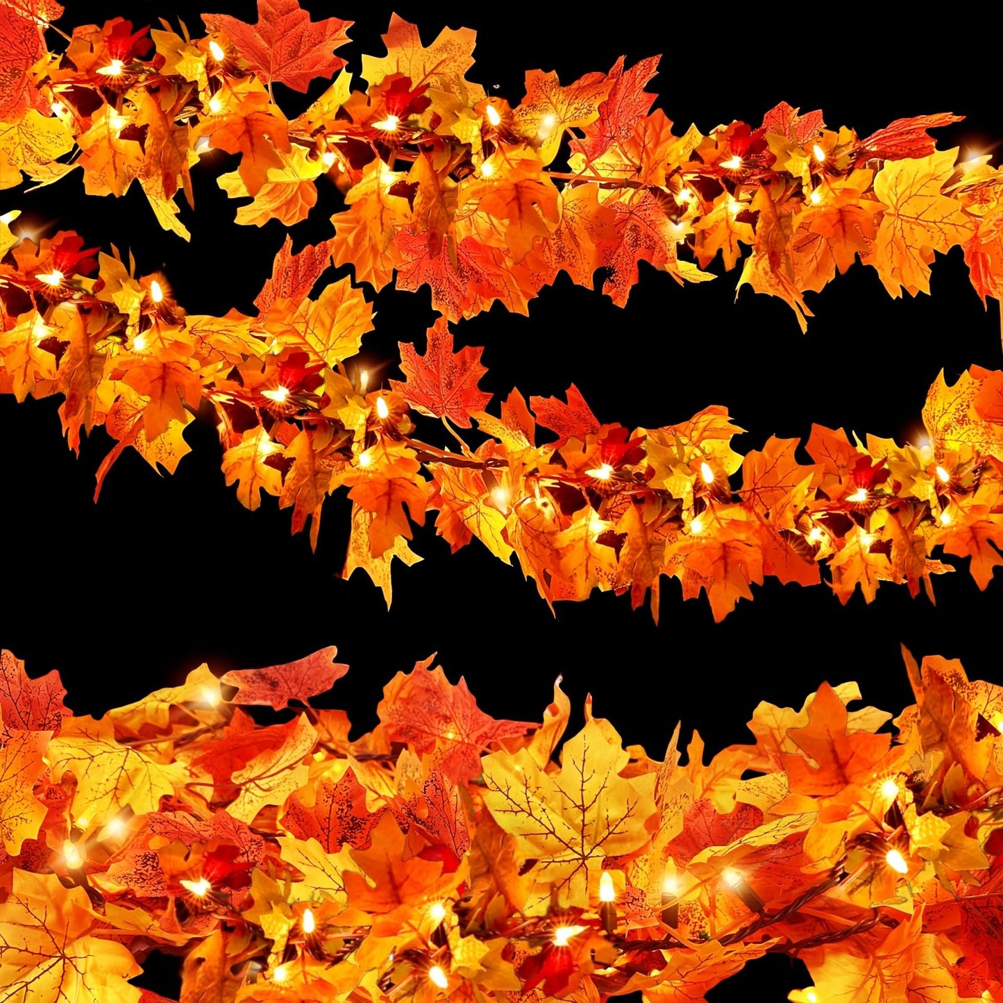 3Pack Fall Leaf Garland With Lights Plug In  35 Orange Bulbs Light Up Fall Leaves Garland  Fall Decor Fall Decorations For Home Table Thanksgiving Mantel Fireplace Porch Halloween Autumn Decorations