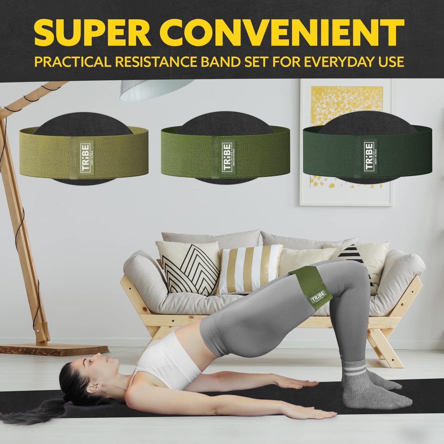 Tribe Lifting Fabric Resistance Bands for Exercise - Hip Bands for Working Out Legs, Glutes, Knees and Thighs for Men and Women - Cloth Circle Booty Bands for Physical Therapy (Military Green)