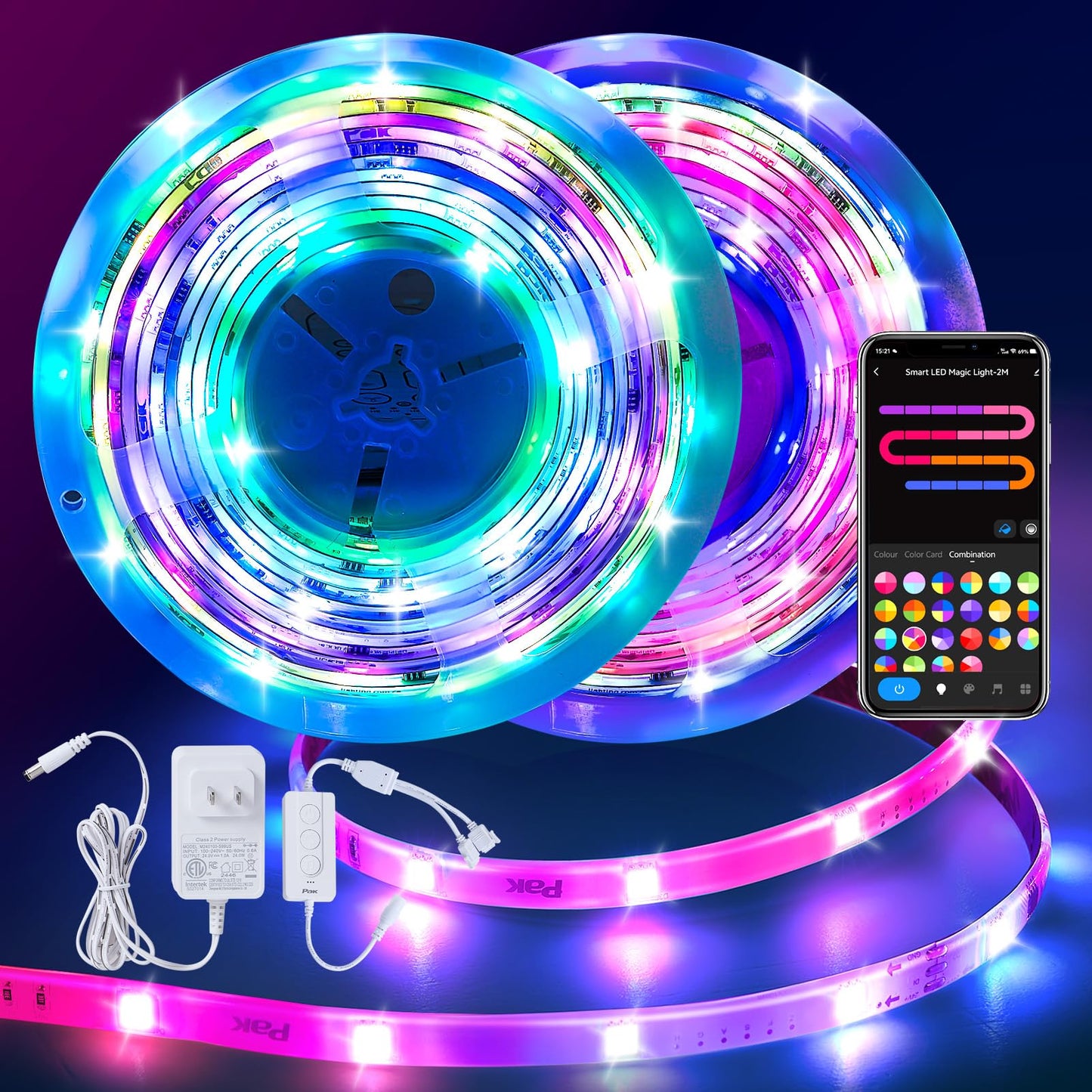 Pak LED Strip Lights 104ft, RGBIC Color Changing, Smart App & Voice Control, Music Sync, Flexible, Multicolor, Model 706001112