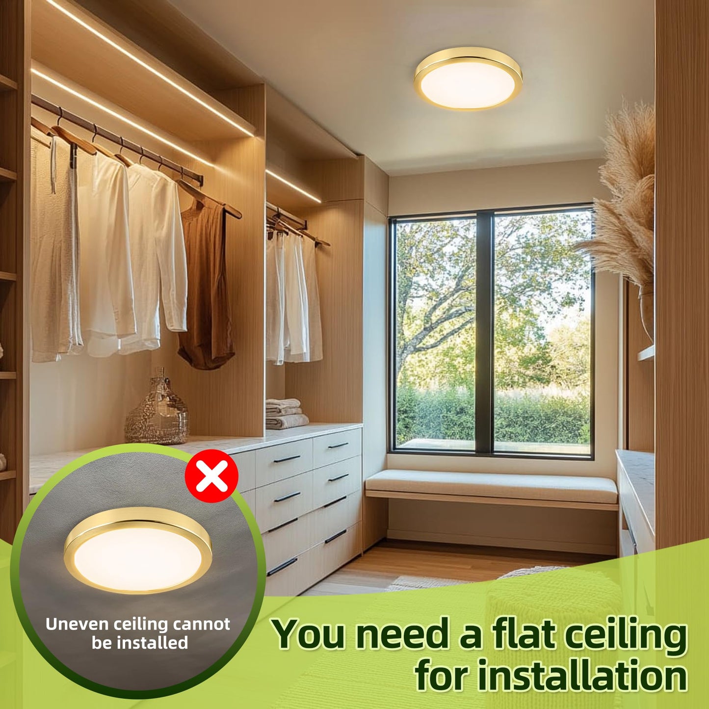hykolity LED Round Flat Panel Light 9 Inch 18W 1800LM Selectable CCT 3000K/4000K/5000K Gold Model DYXDD230
