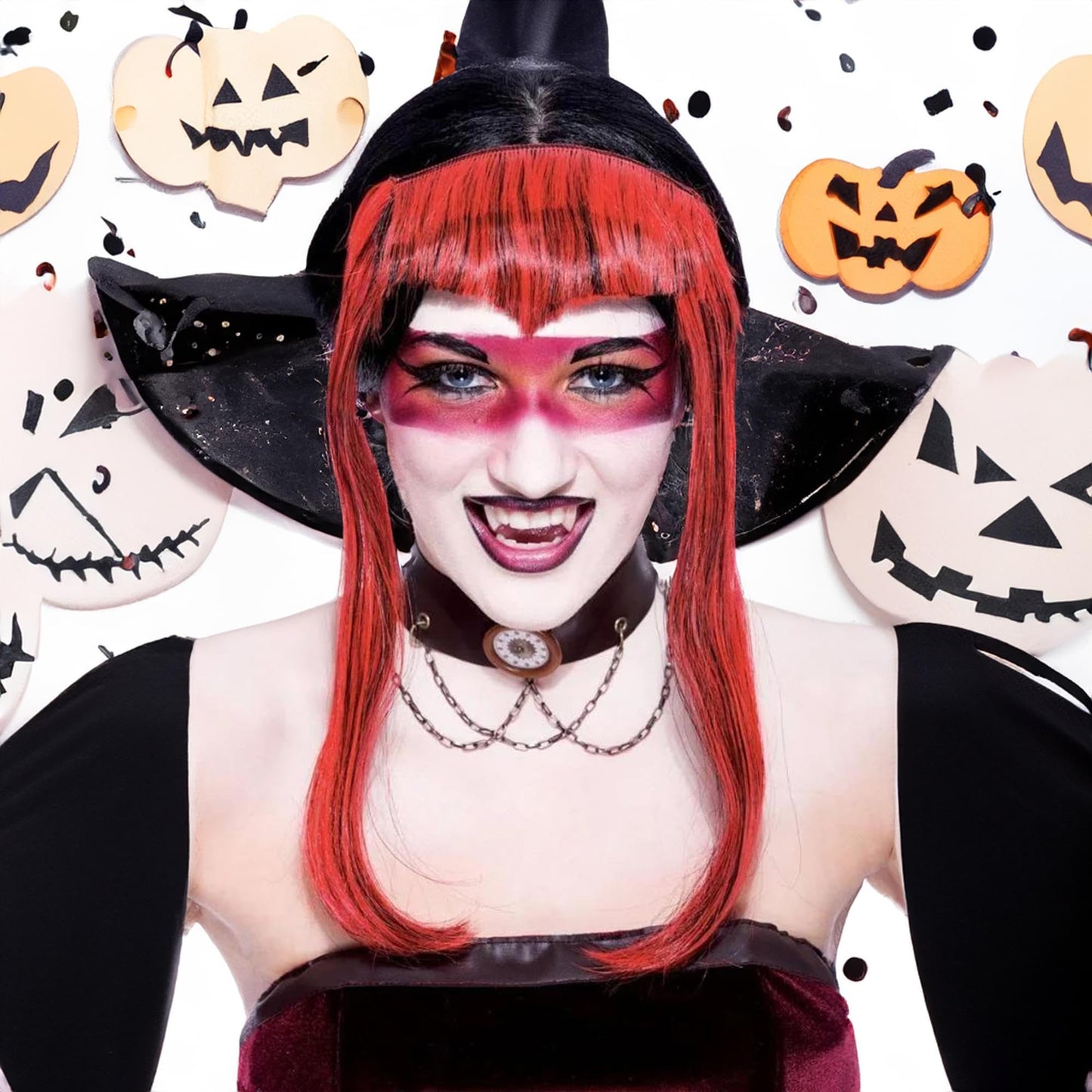 Chelsea Widow's Peak Womens Red Halloween Wig