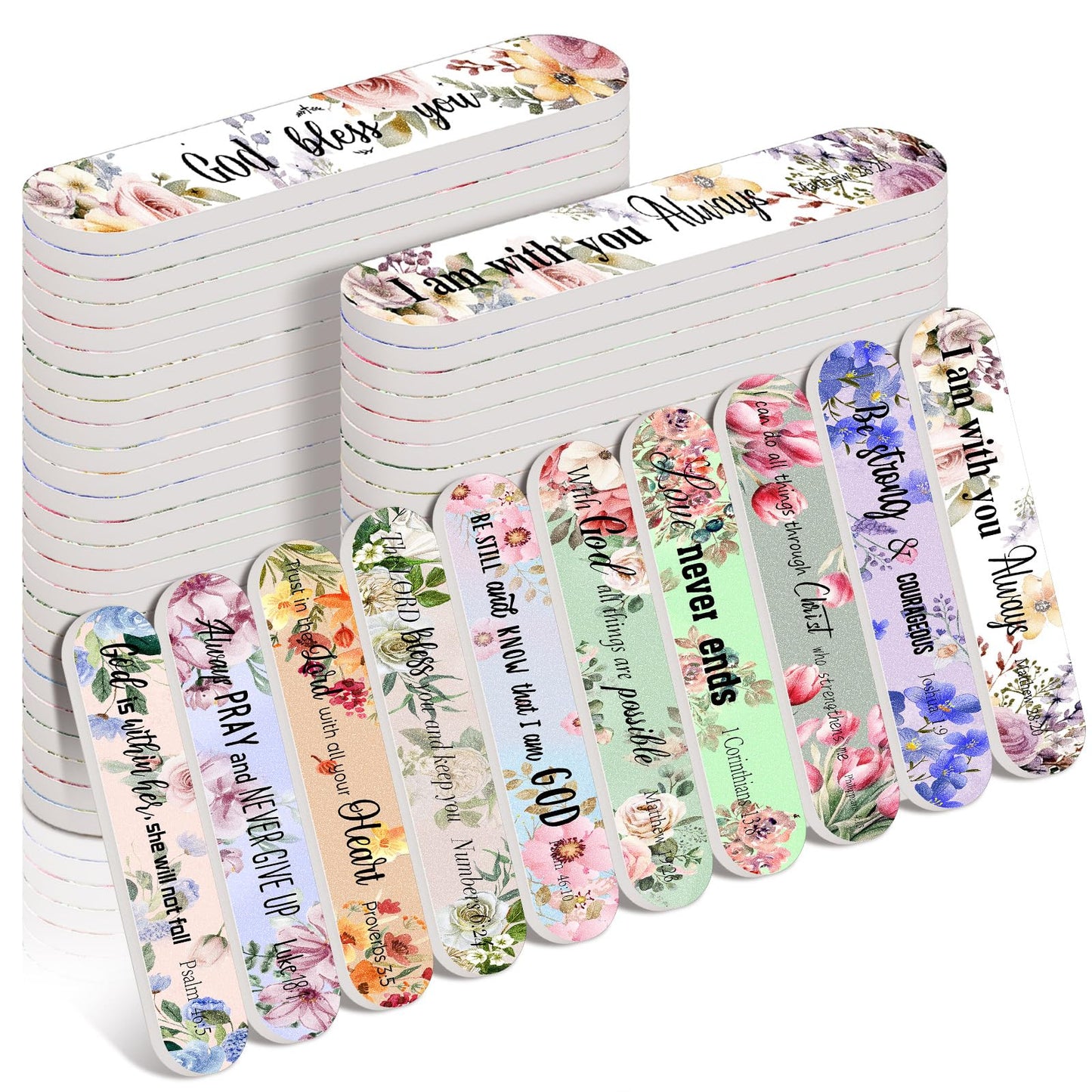 Lanties 50 Pack Christian Gifts for Women Bulk Mini Bible Verse Scripture Nail Files Floral Emery Boards 10 Styles Christian Rel