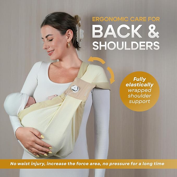 Baby Sling Carrier 8-30 lbs, Newborn Nursing, Toddler Carrier with Safety Buckle, Knob Tech Baby Closer, Adjustable Shoulder Strap, Portable and Lightweight (Beige)