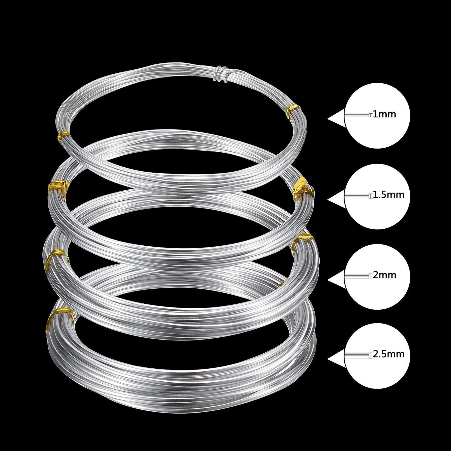 BBTO Aluminum Craft Wire, 4 Sizes (1 mm, 1.5 mm, 2 mm and 2.5 mm in Thickness) Bendable Metal Wire for DIY Sculpture and Crafts, 4 Rolls, Each Roll 16.4 Feet (Silver)
