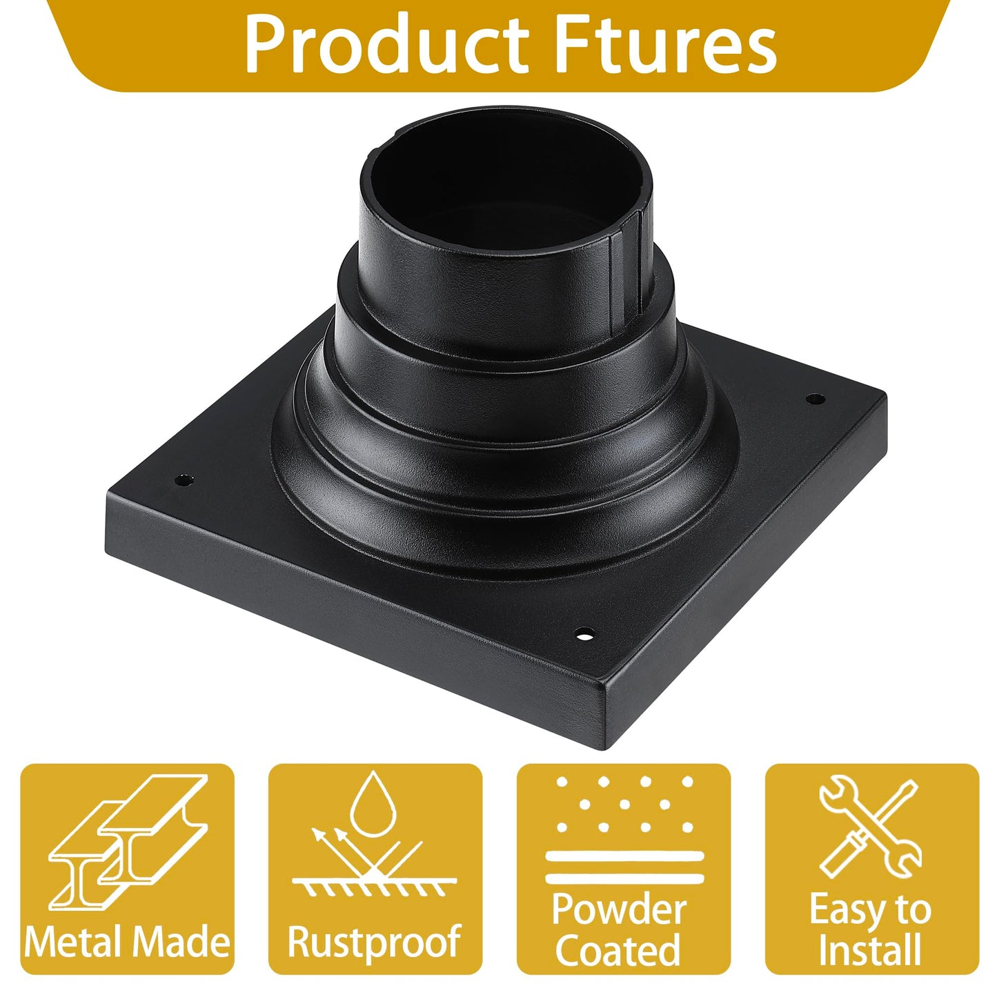 Faymart Lighting 2-Pack Square Anchor Base For Post Mounted Outdoor Lamps Aluminum Alloy Pedestal Mount Base For Stone Walls  Matte Black 6X6 Post Cap Adapter  3 Inch Pole Fitter