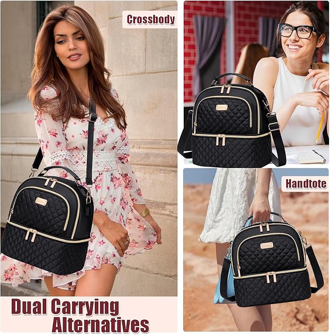 Lunch Bag for Women,Double Decker Lunch Box for Womens, Insulated Lunchbag Leakproof Lunch Tote Lunch Cooler Bag for Women Men,Lunchbox with Adjustable Strap for Work Picnic Beach