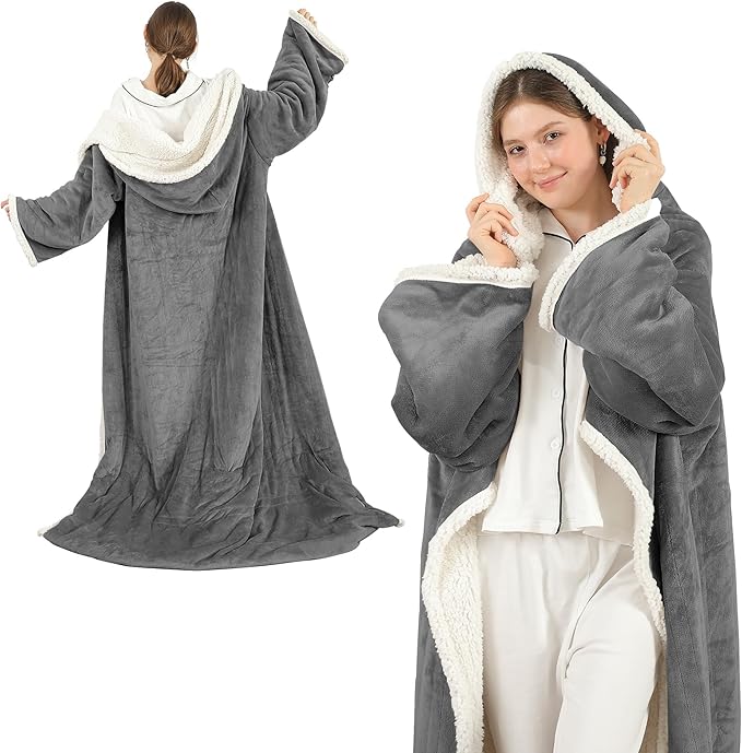 COZYTY Wearable Heated Blanket with Foot Pocket, Electric Snuggle Throw Blankets with Sleeves, 6 Heating Levels & 1-4H Aut...