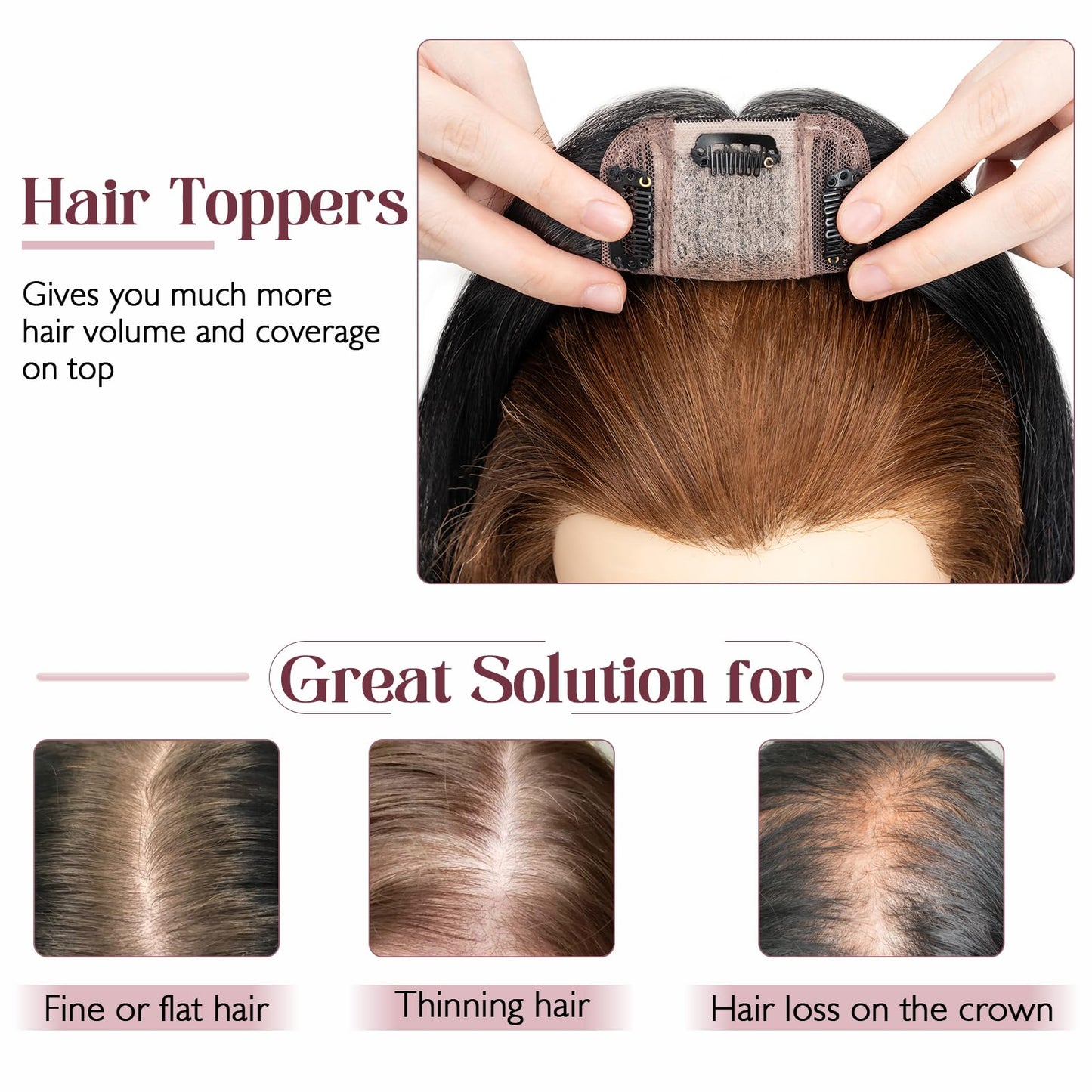 Elailite Hair Toppers for Women Real Human Hair Topper Thinning Thin 5.1x2.8 Silk Base Clip in Remy Hairpieces 10 Inch Jet Black