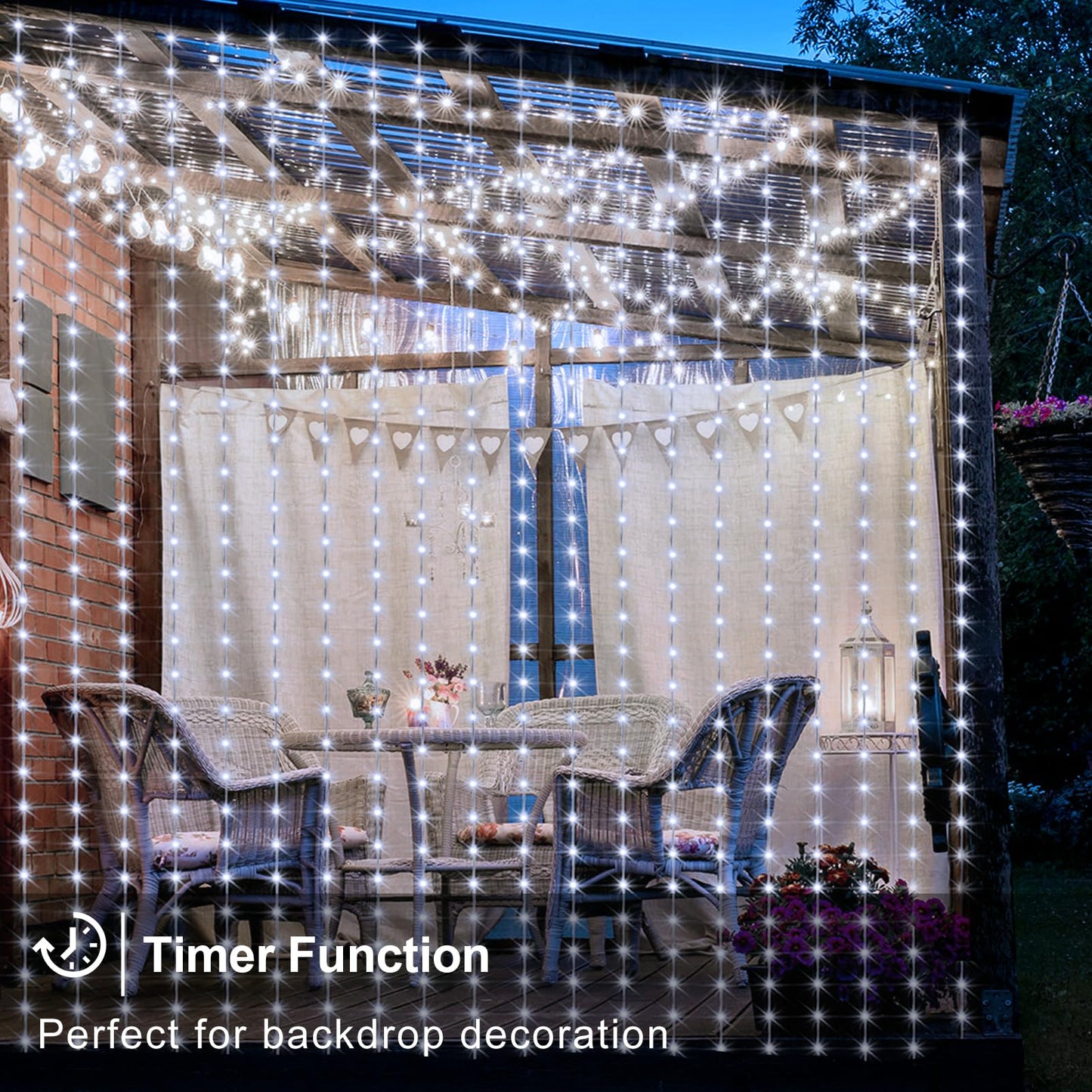 echosari Battery Operated Curtain String Lights, 200 LED, 6.6ft, Waterproof, 8 Modes, Cool White