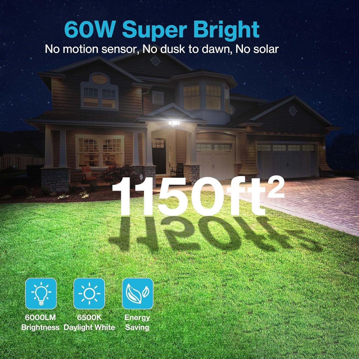 Olafus 60W Led Flood Lights 2 Pack, 6000Lm, Ip65 Waterproof, White, Model Bdb50-3 For Outdoor Security