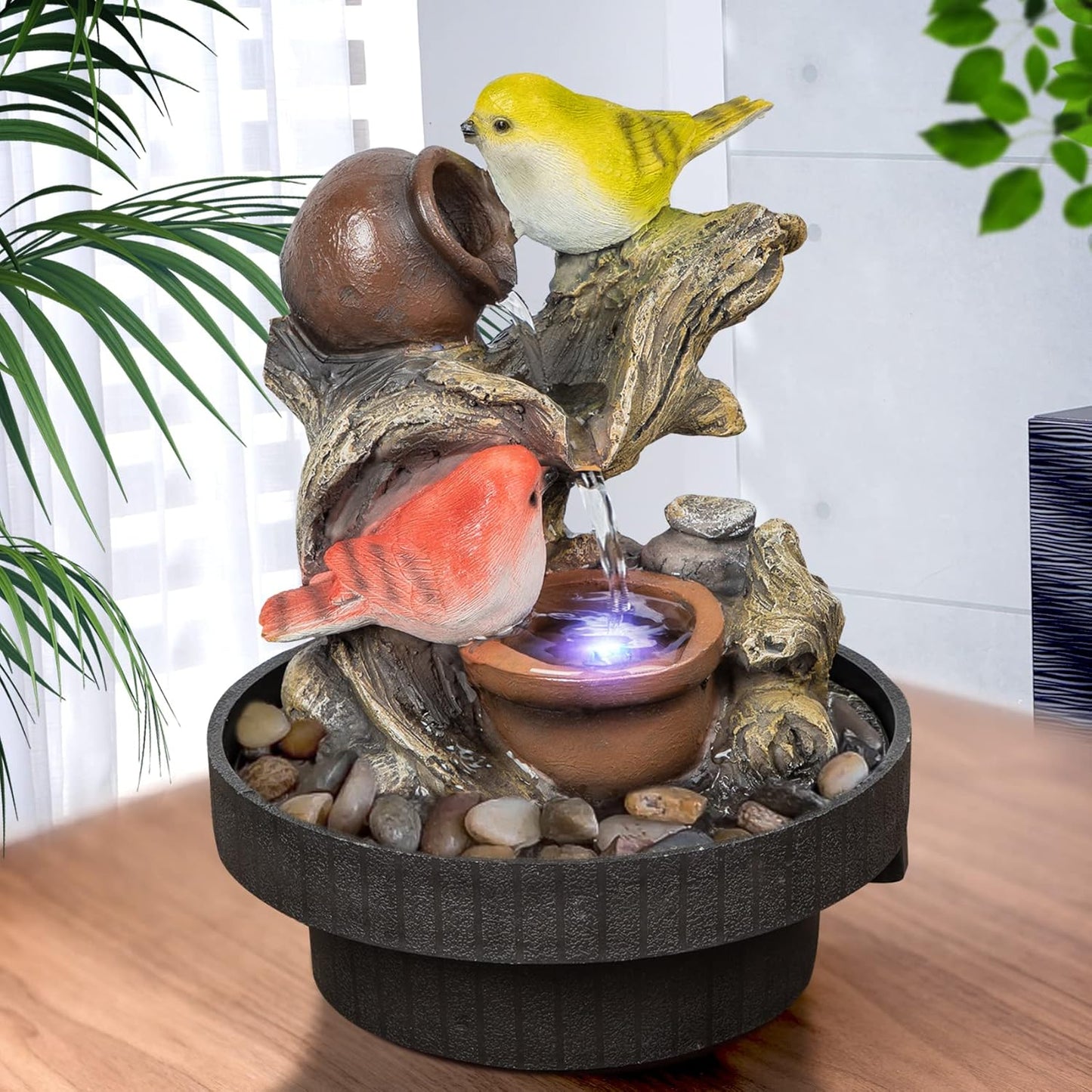Ferrisland Indoor Tabletop Water Fountain, Desktop & Table Waterfall Fountains, Relaxation Fengshui Home Decor with LED Light for Home Office Bedroom House Warming Gift Idea