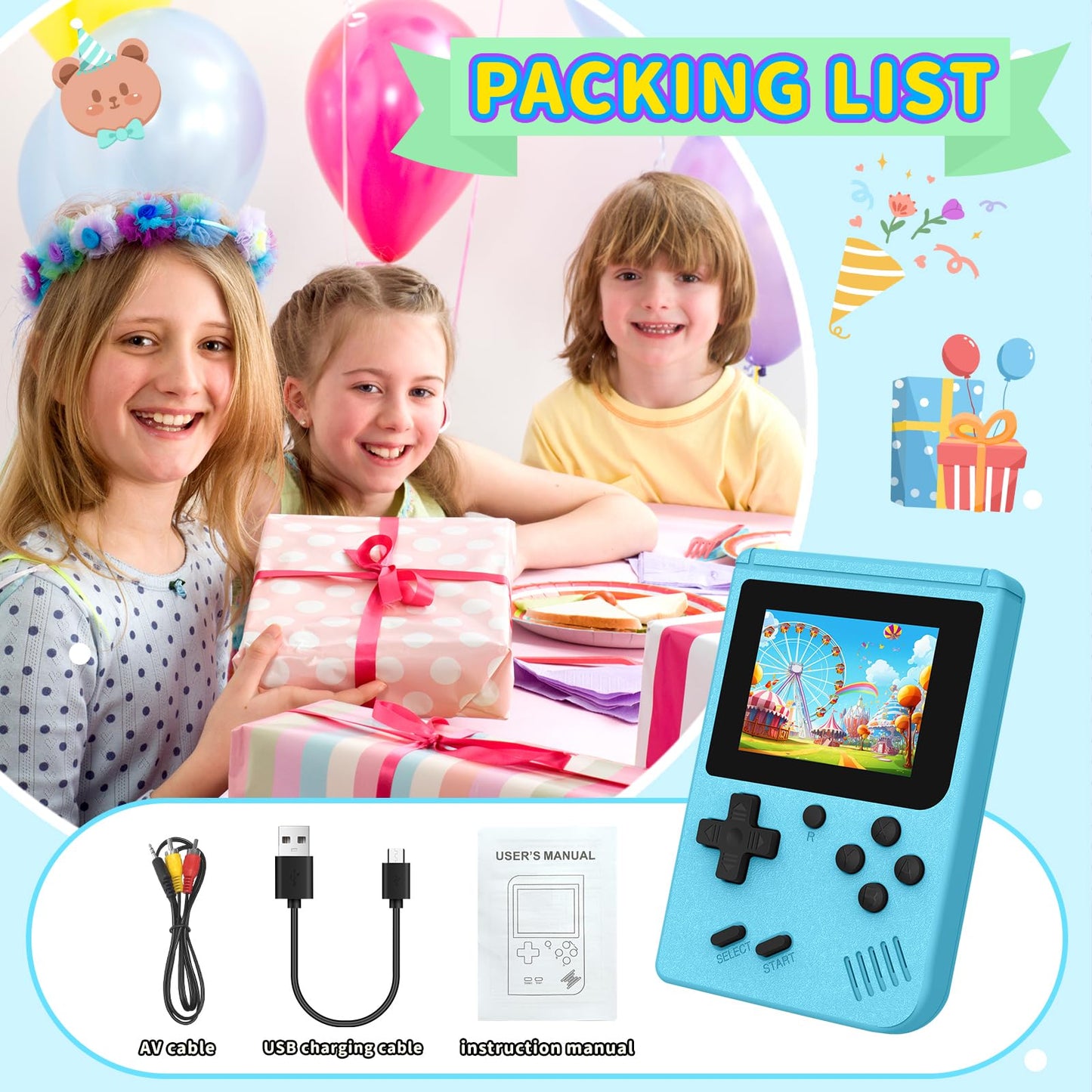 Retro Gaming Console, Portable Video Game Console with 3.0 inch IPS Screen and Preloaded 400 Classic Video Games, Mini Retro Handheld Game Console (Blue)