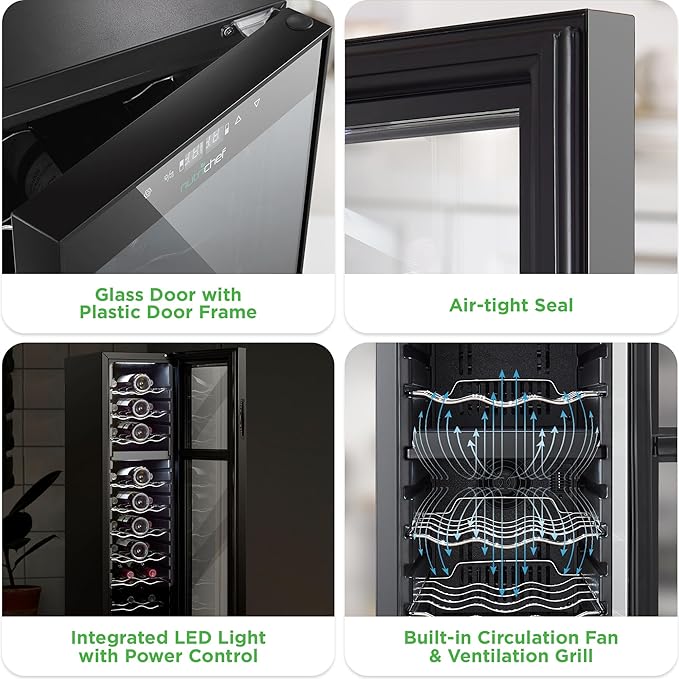Nutrichef 27 Bottle Wine Fridge | Dual Zone Adjustable Temperature Control 41°F to 64°F | Ultra Quiet | Wine Cooler For Home, & Office | FreeStanding 43x11x23 IN | Black
