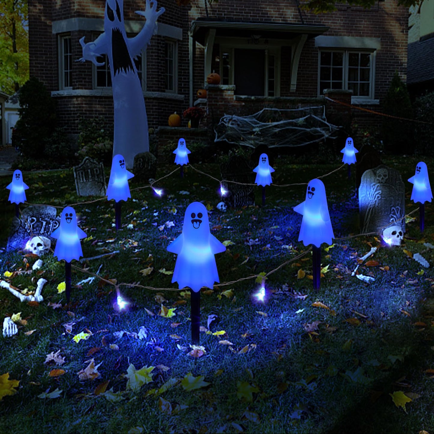 8Pcs Ghost Halloween Decor Pathway Lights Outdoor  Solar Powered Ghost Stake Lights With 8 Lighting Modes  Waterproof Halloween Decorations For Garden/Yard/Patio