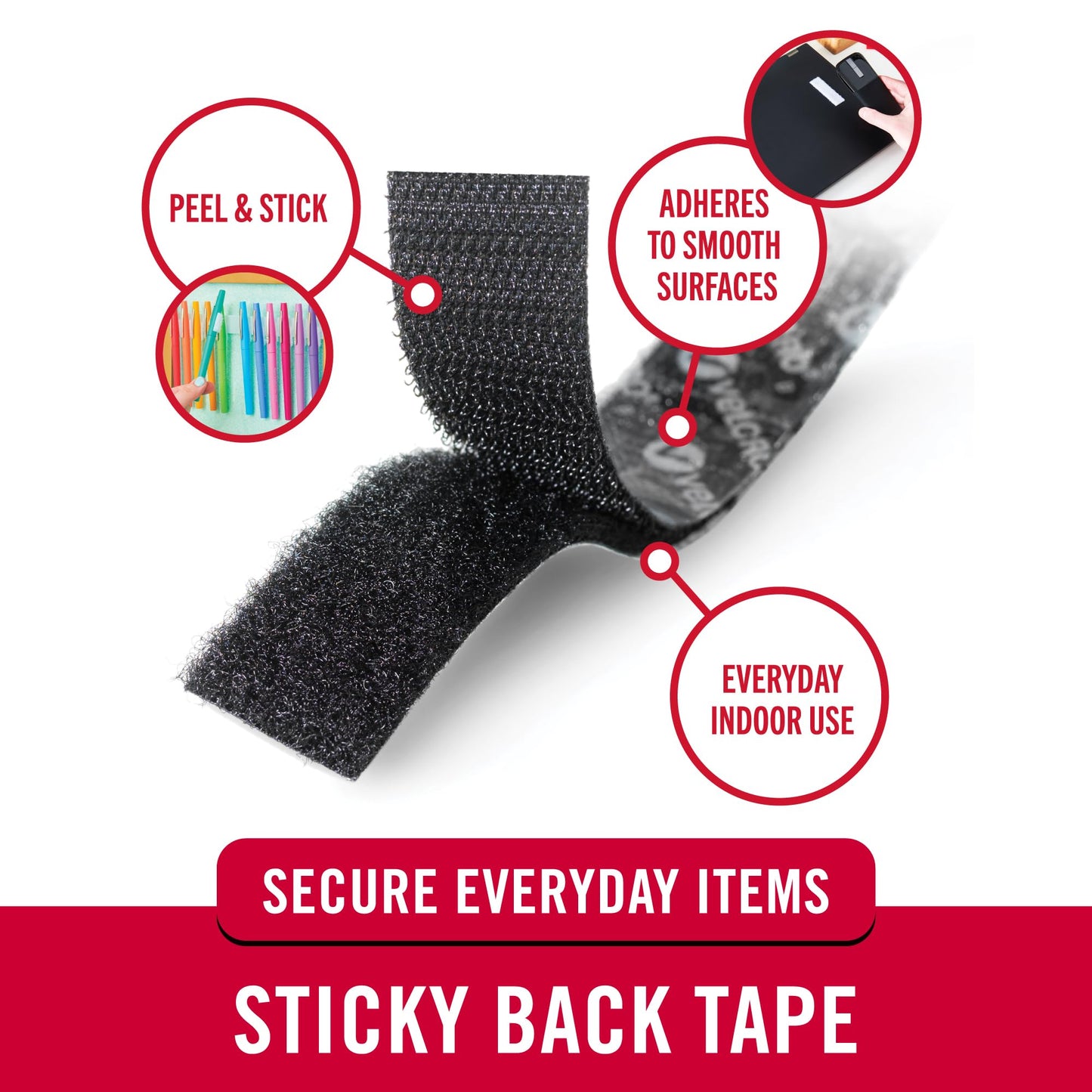 VELCRO Brand 5 Ft x 3/4 In | Black Tape Roll with Adhesive | Cut Strips to Length | Sticky Back Hook and Loop Fasteners | Perfect for Home, Office or Classroom