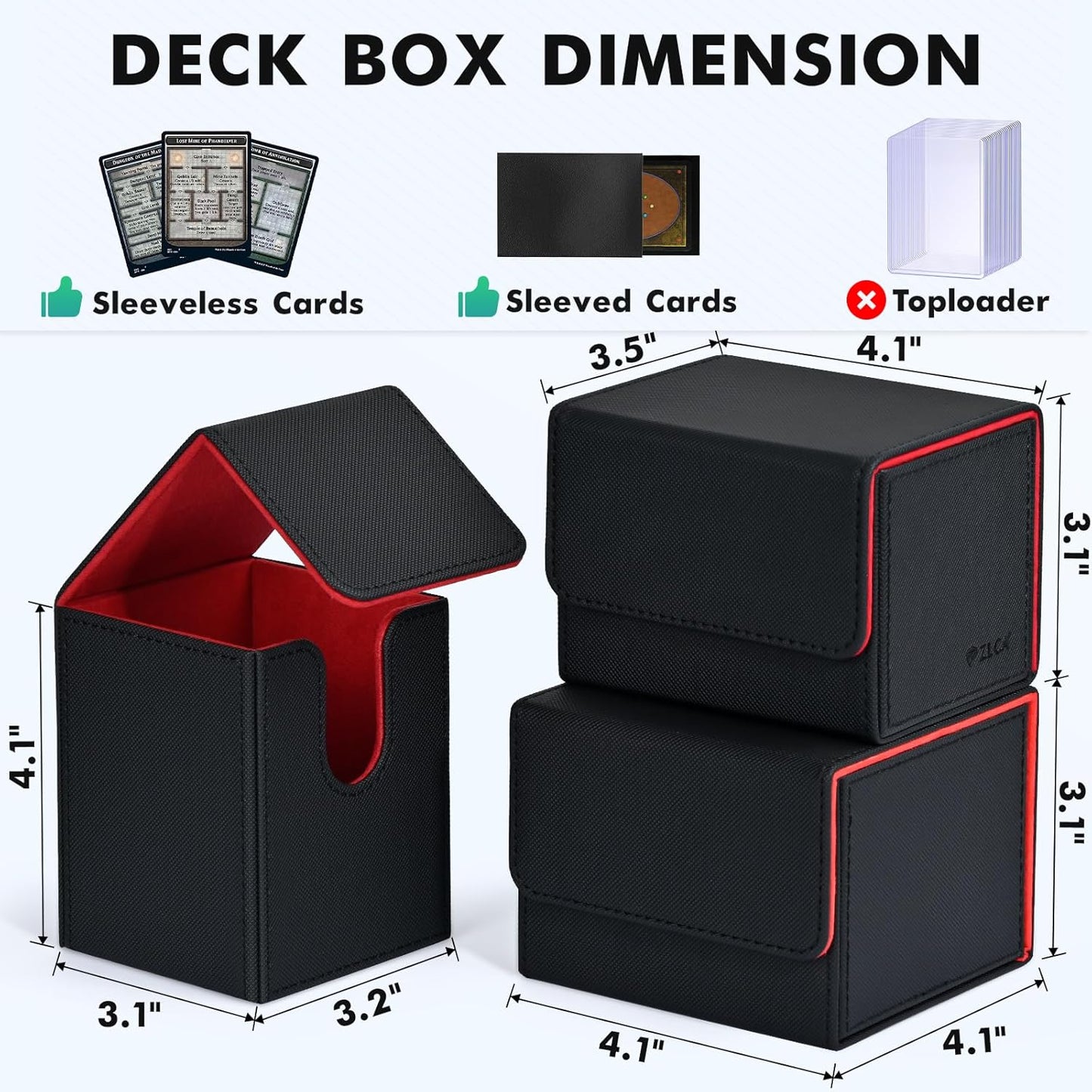 ZLCA Card Deck Box for Trading Cards, MTG YuGiOh Deck Case Holds 100+ Single Sleeved Cards, PU Leather Magnetic Card Storage Box Fits for TCG CCG Magic Game Cards (Black& Red)