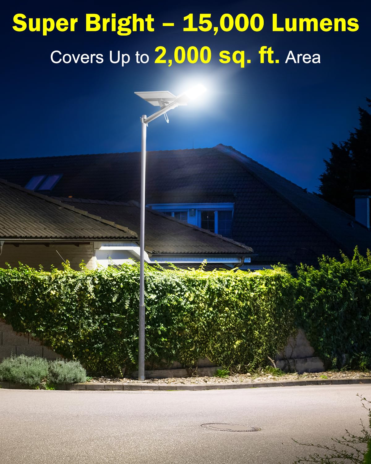 Engrepo Solar Street Light, 15-Hour Runtime, IP65 Waterproof, Remote Control, 20000mAh, Black, Model AX-YYC-200W