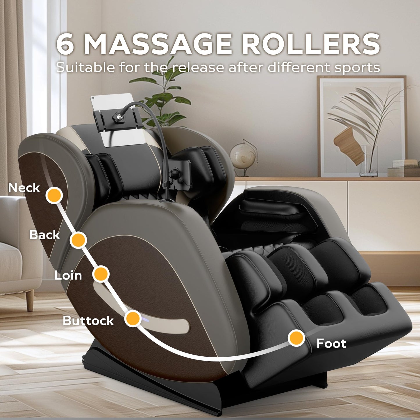 Massage Chair Full Body, Zero Gravity Massage Chair w/ Heat & Foot Roller, Airbags for Shoulders Arms Calves, 6 Massage Rollers,
