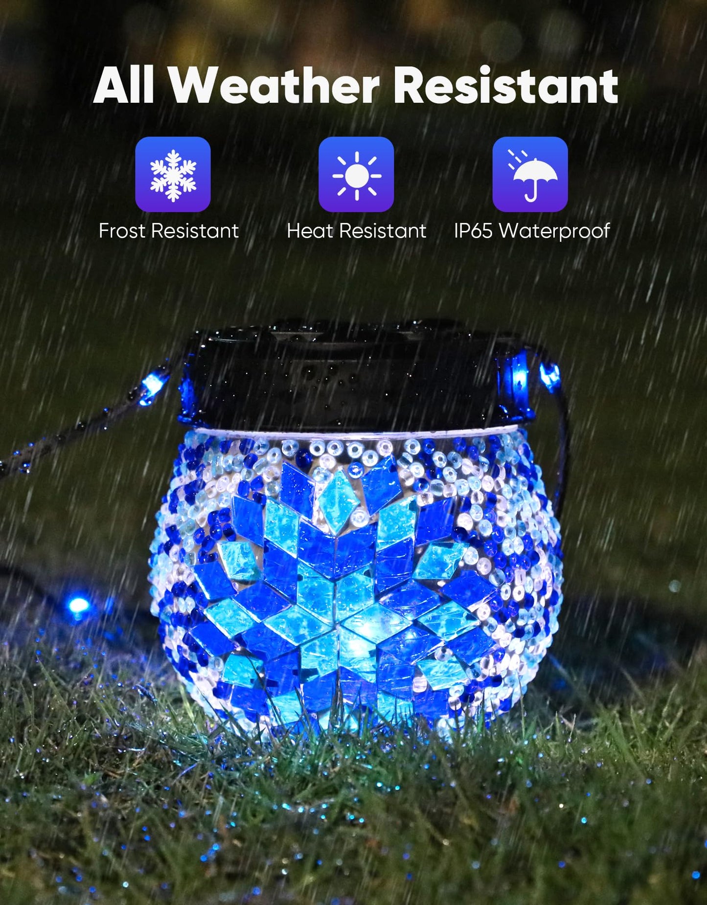 Mosaic Solar Lights Outdoor 2 Pack  Solar Hanging Lanterns Christmas Halloween Gifts For Women Mom Grandma  Waterproof Glass Globe Lights  Garden Patio Decor For Yard  Tree  Balcony  Cold