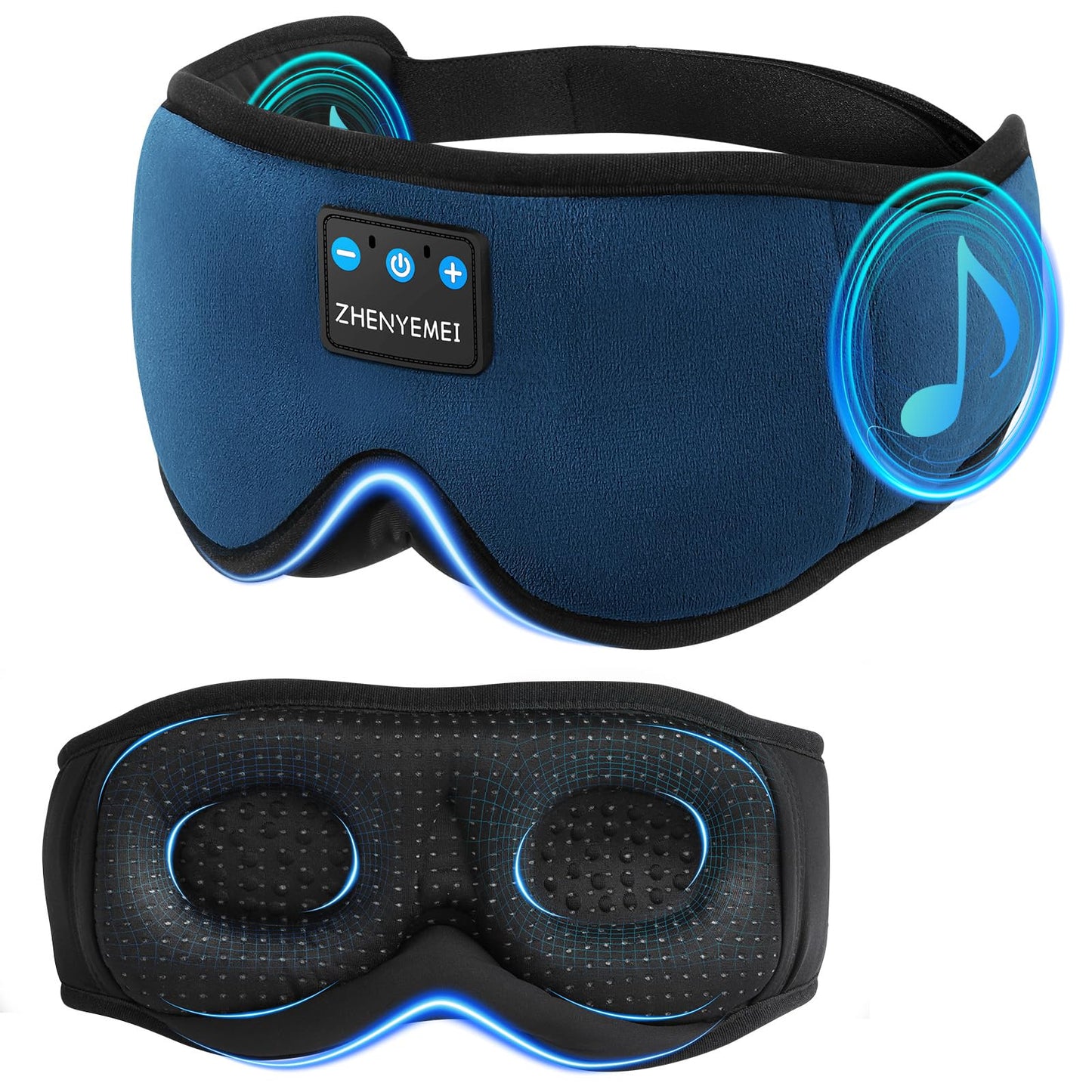 ZHENYEMEI 3D Sleep Mask with Bluetooth Headphones, Sleeping Headphones for Side Sleepers, Wireless Music Eye Mask with Ultra-Thin Stereo Speakers for Men, Women, Tech Gifts, Deep Blue