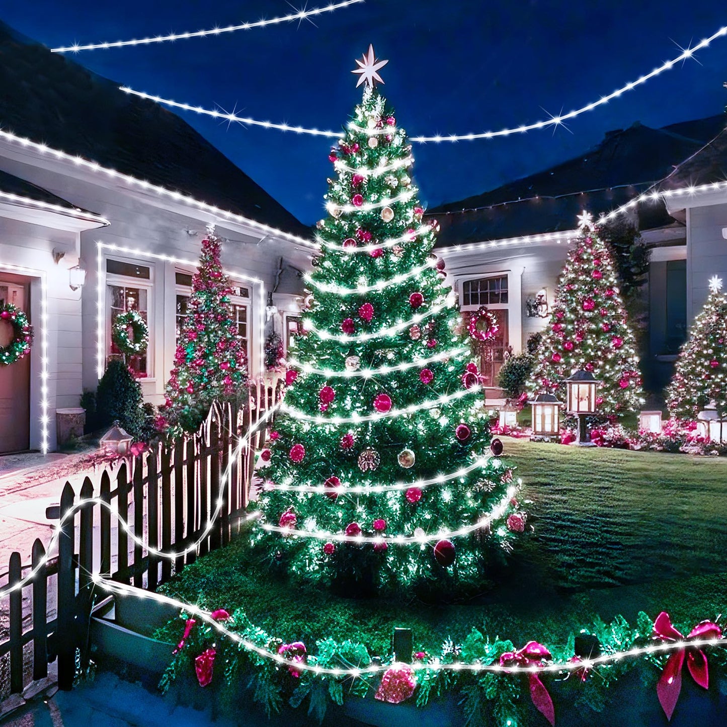 Knonew 328Ft 1000Led Rope Lights For Outside Outdoor String Lights Waterproof 8 Modes Clear Tube Light For Indoor Bedroom Wedding Garden Patio Christmas Tree Rv Holiday Decoration(Cold White)