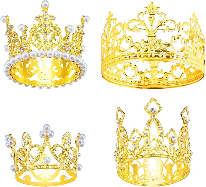 Jetec 4 Pcs Mini Crown Cake Topper for Valentine's Day Flower Bouquet, Small Birthday Tiara Cake Decoration, Rhinestone Pe...
