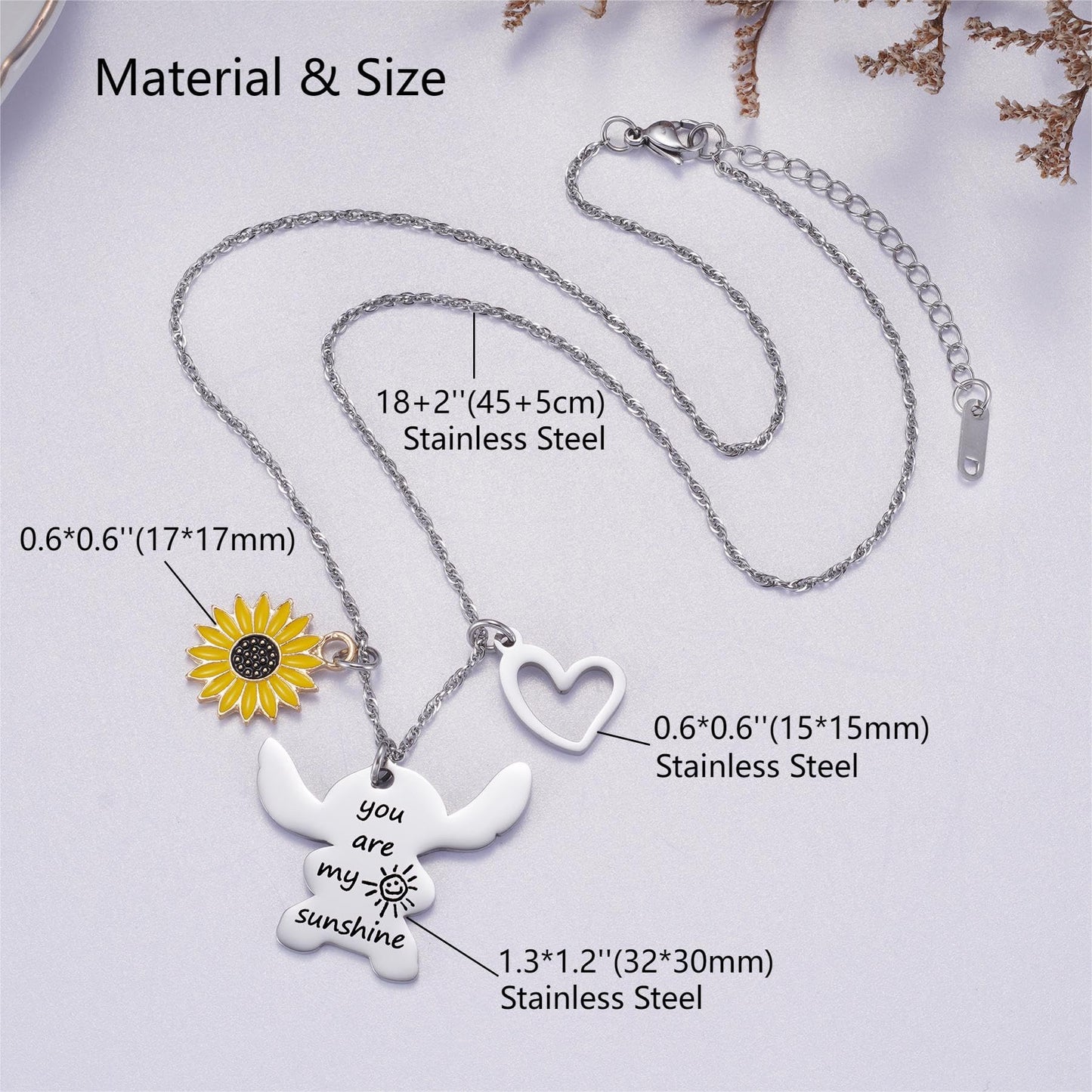 My Sister Sunshine Necklace - Stitch Gift for Sister, Brother, School, Birthday, Christmas, Valentine's Day