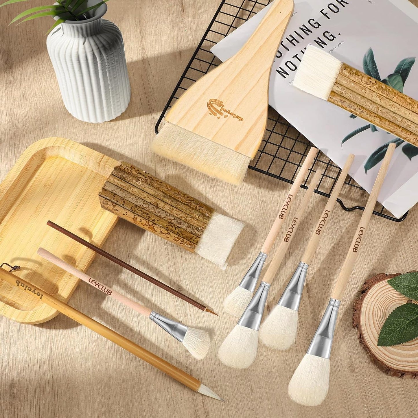 Pottery Glaze Brushes,10 PCS Painting Ceramic Brush Set, Different Shape Wool Soft Bristle for Ceramic Pottery Glazing Creation