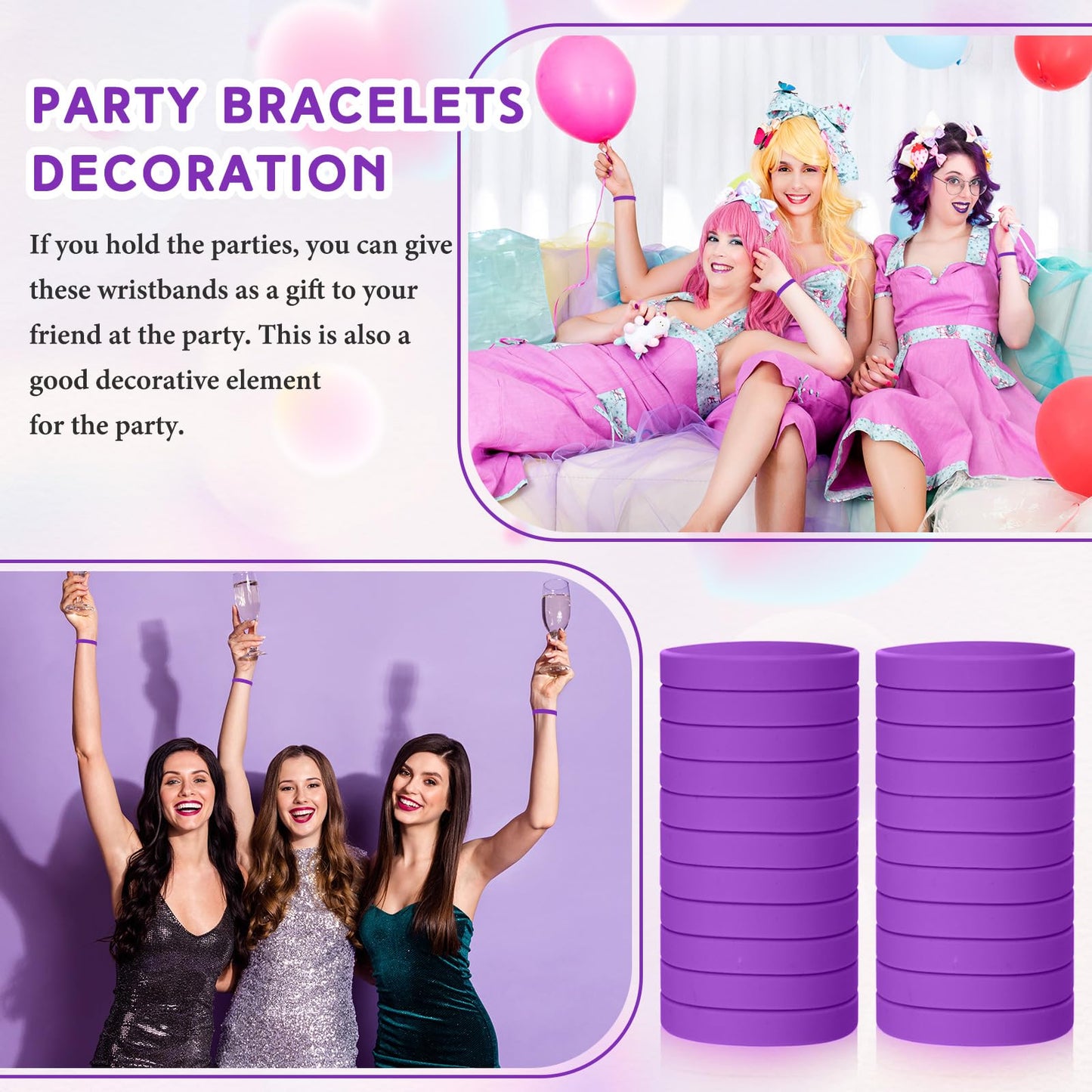 Liliful 100 Pcs Silicone Rubber Wristbands Rubber Wristband Bracelet Bands for Silicone Wristbands for Women Men(Purple)