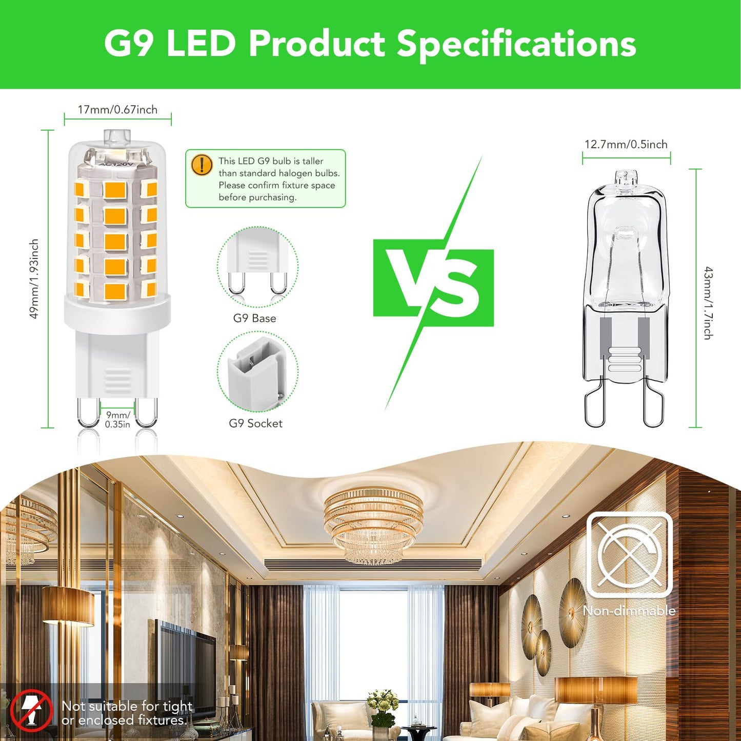 Bubo G9 Led Bulb 2700K Soft White 430 Lumens  3W Equivalent 40W T4 G9 Halogen Replacement  360Beam Angle 120V Non-Dimmable No-Flicker G9 Light Bulbs For Crystal Chandelier Lighting  40 Pack
