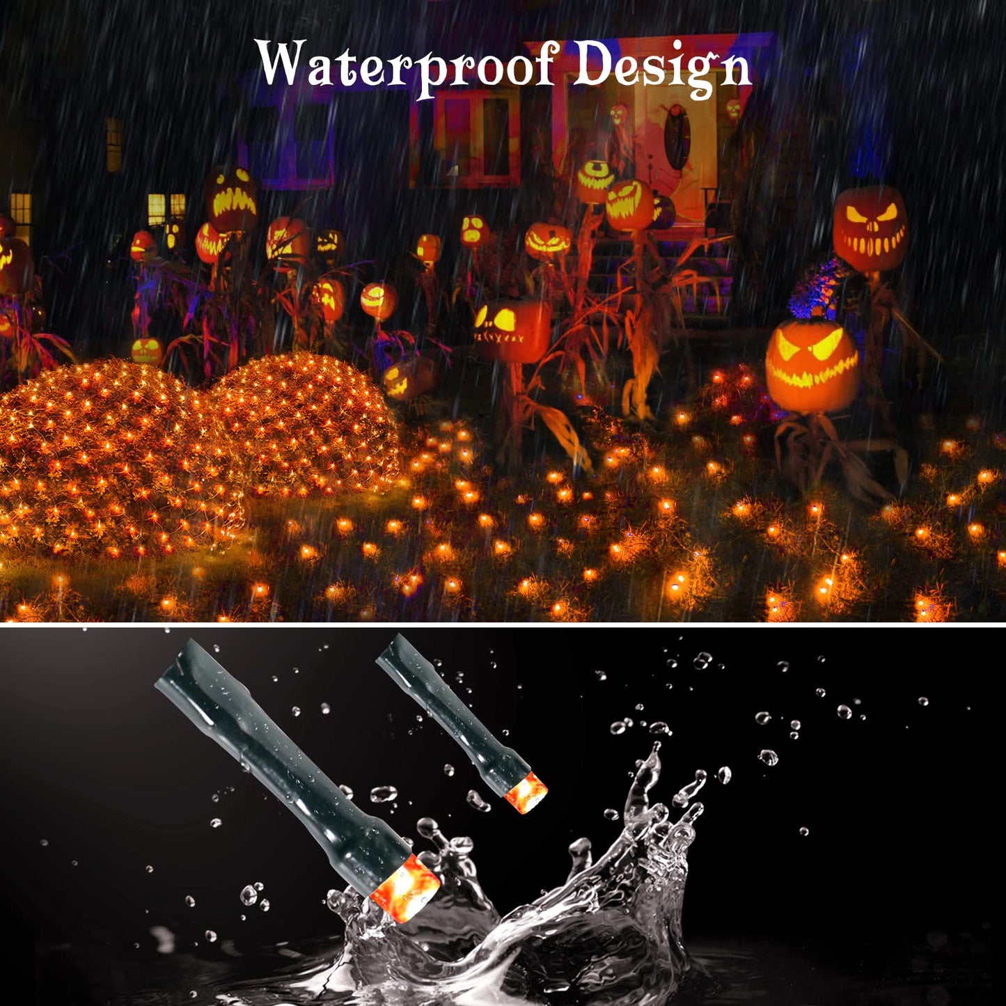 BlcTec Halloween Net Lights 360 LED 9.8ft x 6.6ft, Orange, 8 Modes, Waterproof, Dark Green Wire