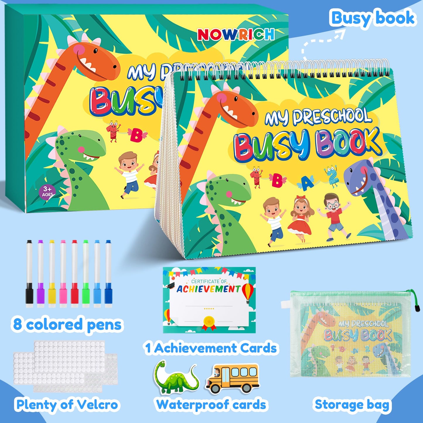 Montessori Busy Book for Toddlers 3-5, Dinosaur My Preschool Learning Activities, Education Kindergarten Sticker Workbook, Travel Toys for Kids, Birthdays Gifts for Boy and Girl Age 3 4 5 Year Old