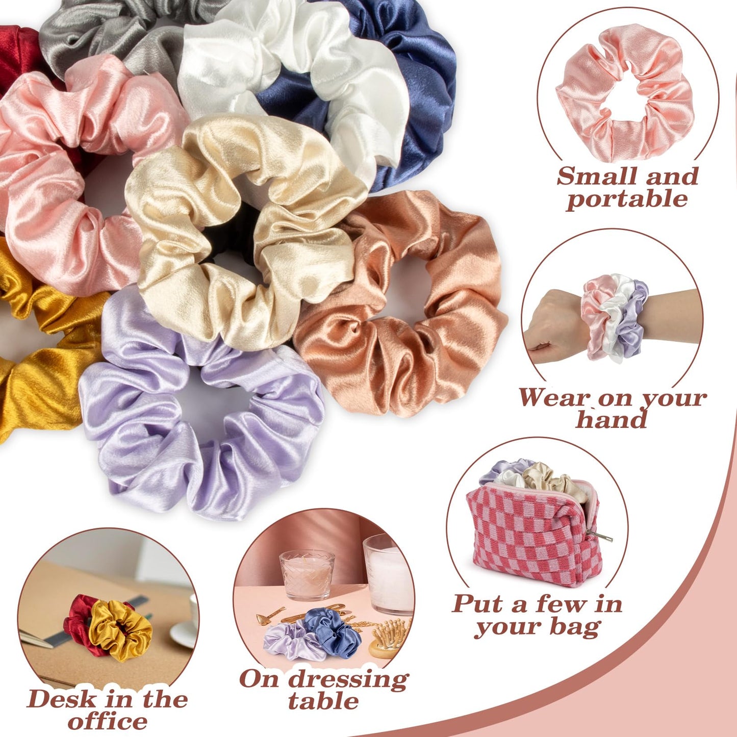MAQIHAN 10PCS Silk Scrunchies Bulk - No Damage Large Satin Scrunchies for Women Men Girls Teens Ponytail Holders for Thick Hair