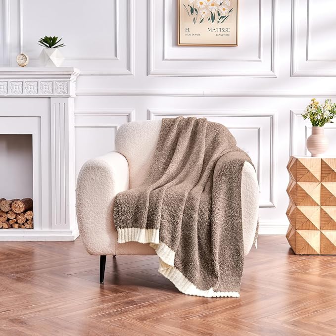 CozeCube Melange Blanket, Ultra Soft Dark Brown and White Throw Blanket, Warm Cozy Knit Fuzzy Plush Reversible Throw for Couch Bed Sofa, 60"x80"