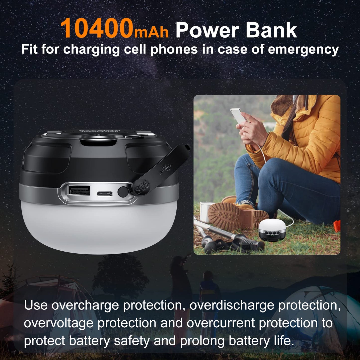 Zmnt Led Camping Lantern 1400Lm Rechargeable 10400Mah Black Xc10, Rgb Light For Emergencies, Hiking, Home, Up To 72H Runtime