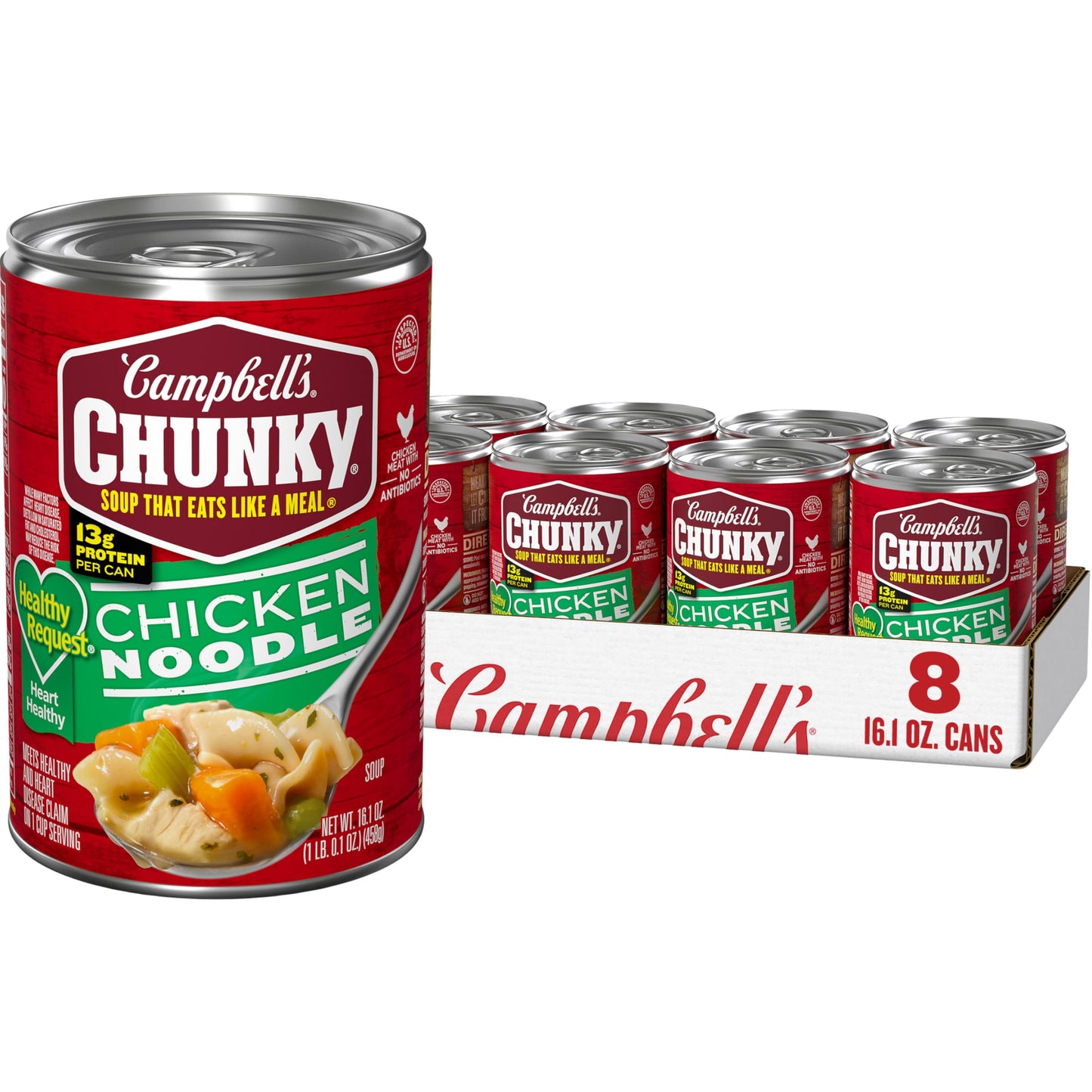 Campbell s Chunky Healthy Request Chicken Noodle Soup, 16.1 oz Can (8 Pack)