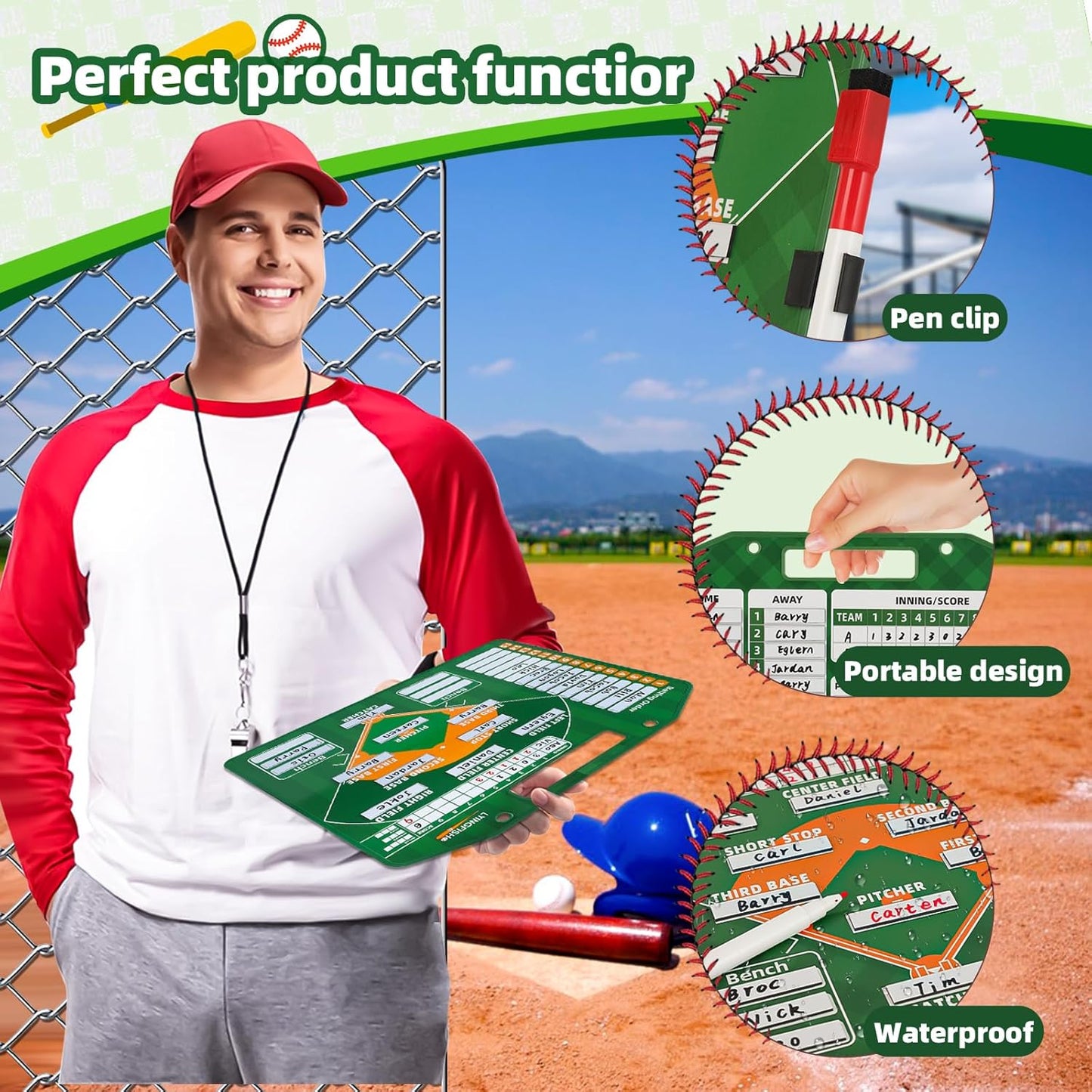 Magnetic Baseball Lineup Board，Baseball Lineup Cards Baseball Lineup Board For Dugout Baseball Accessories 40 Sheets Lineup Cards Baseball Clipboard for Coaches Baseball Coaching Accessories