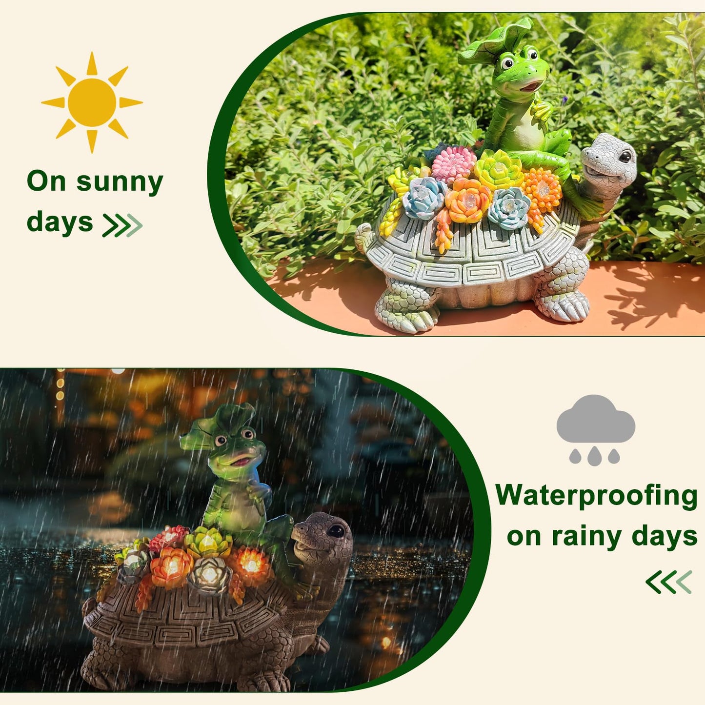 ILLUMINEW Solar Garden Statues Turtle & Frog with 8 LED Lights, Decorative Lawn Figurines for Patio, Gifts for Mom & Grandma