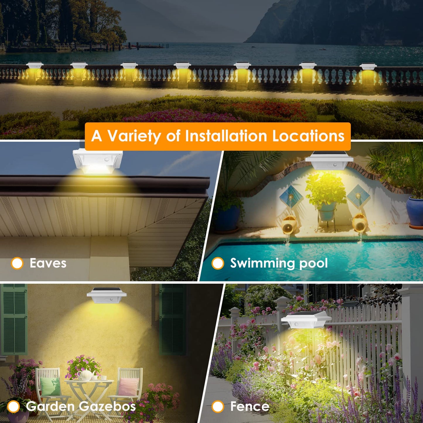 Uniquefire Solar Gutter Lights - 40 Leds Waterproof Fence & Deck Light - White/Warm White - 4 Pack - Durable Abs Material