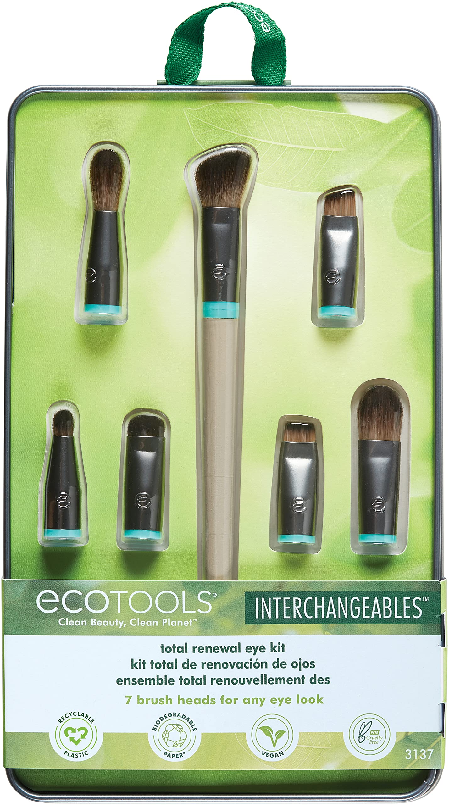 EcoTools Interchangeables Total Renewal Eye Makeup Brush Kit, Customizable Makeup Brushes for Eyeshadow, Travel-Friendly Kit, Ec