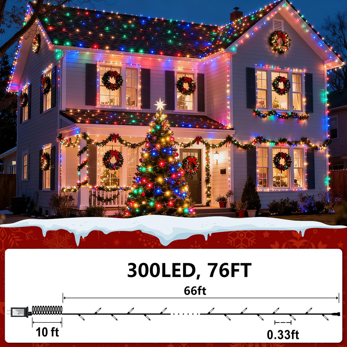 300 Led Indoor String Lights With 12 Modes  Green Wire Connectable Christmas Tree Lights With Timer  Dimmable Twinkle Fairy Lights  75Ft Led Lights For Bedroom Outdoor Home Patio Party  Multicolor