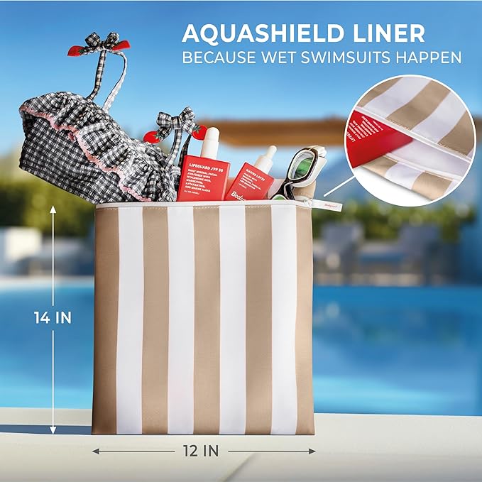 Bodysurf Wet Bag for Swimsuit, Beach, Pool, Gym, Travel, Dirty Laundry - Wet Bags for Baby, Kids, Toddlers, Pump Parts, Cloth Diapers - Reusable Waterproof Striped Makeup & Toiletry Pouch - Sand