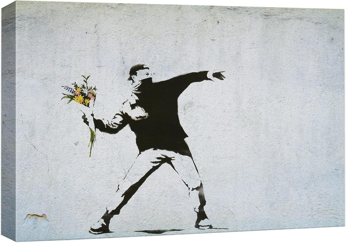 wall26 Canvas Print Wall Art Banksy Man Throws Yellow Flower Bouquet Graffiti & Street Art Pop Culture Illustrations Pop Art Bohemian Dark for Living Room, Bedroom, Office - 12"x18"