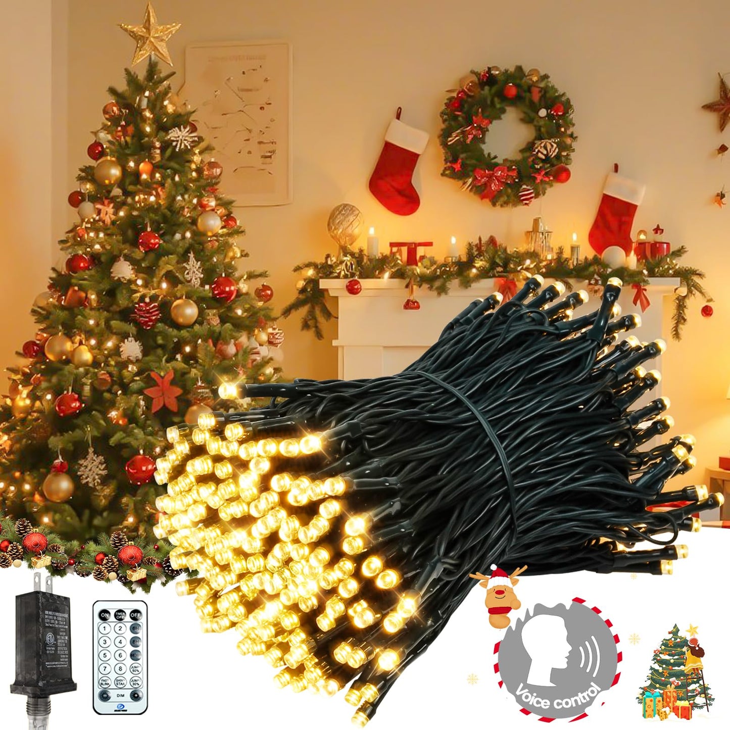 Voice Control 88Ft 240Led Smart Christmas String Lights Outdoor/Indoor | String Lights Plug In With Remote  12Modes  7Voice Commands & Timers  Christmas Twinkle Light For Xmas Tree Decor (Warm White)