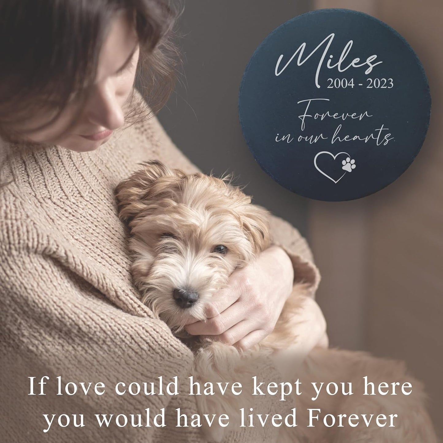 Personalized Pet Memorial Stone for Dogs and Cats | Custom Laser-Etched Weatherproof Garden Grave Marker | Natural Stone Bereavement Headstone Sympathy Gift | 4, 6, 10, or 12 Inch Heart or Circle Shape (A2)
