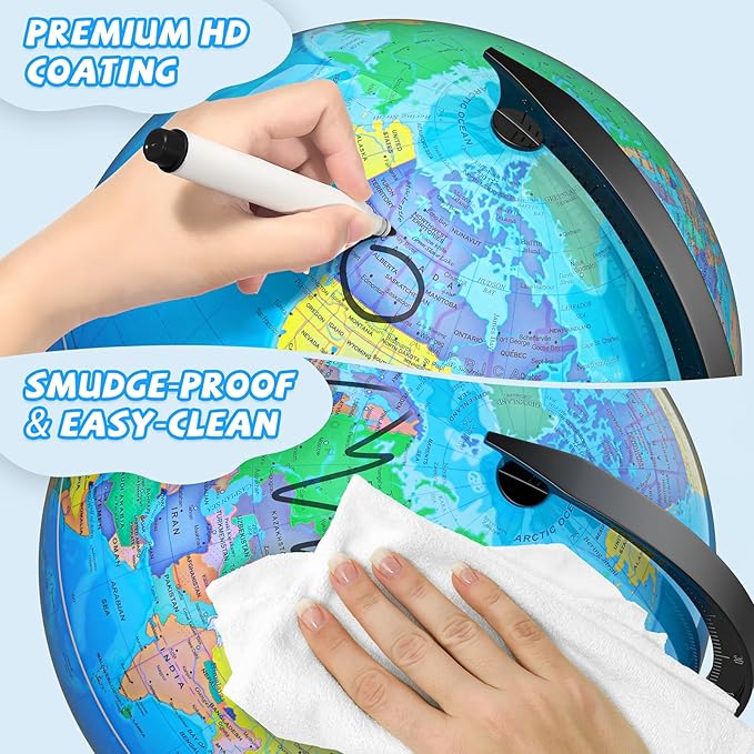 13" Globe for Children & Adults, Interactive World Globe for Kids with HD Waterproof & Writable Surface, Educational STEM Learning Toy, Classroom Teaching Gift
