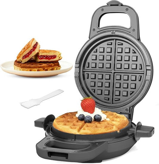 6" Stuffed Waffle Maker Rotating, Flip Waffles Maker Machine with Removable Waffle Ring, Ceramic Coated Belgian Waffle Maker for Kids, Waflera Electrica, Waffle Iron, Graphite