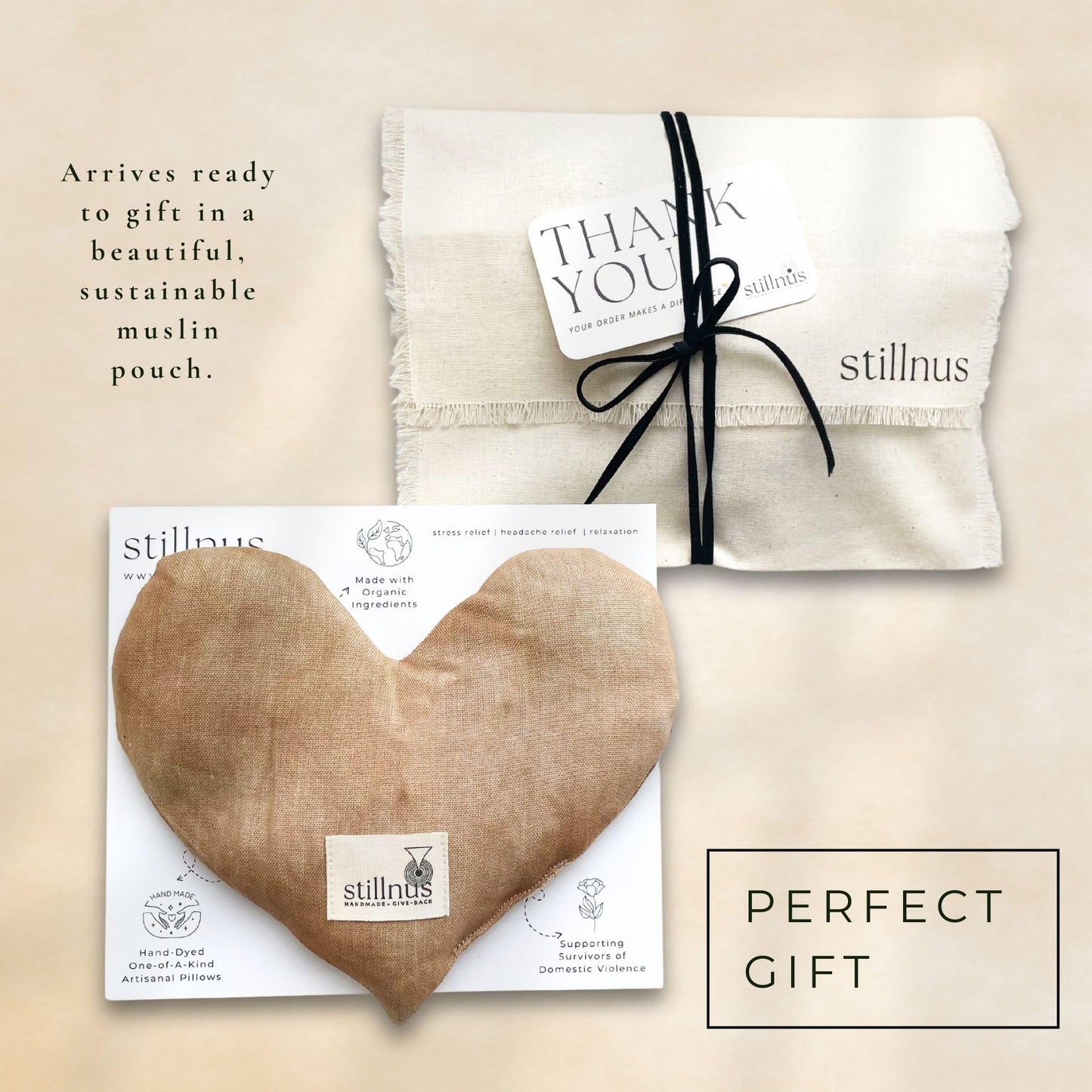 Stillnus Handcrafted Weighted Heart Eye Pillow - Bamboo Cotton with Organic Lavender & Flaxseed - Hot & Cold Relaxation, Ready-to-Gift Self-Care & Meditation Accessory